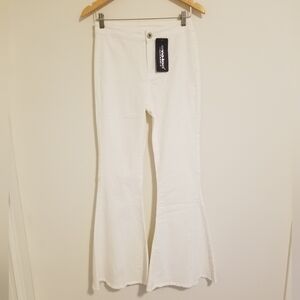 Anna-kaci White Bell Bottom High-Waisted Denim Jeans  NEW